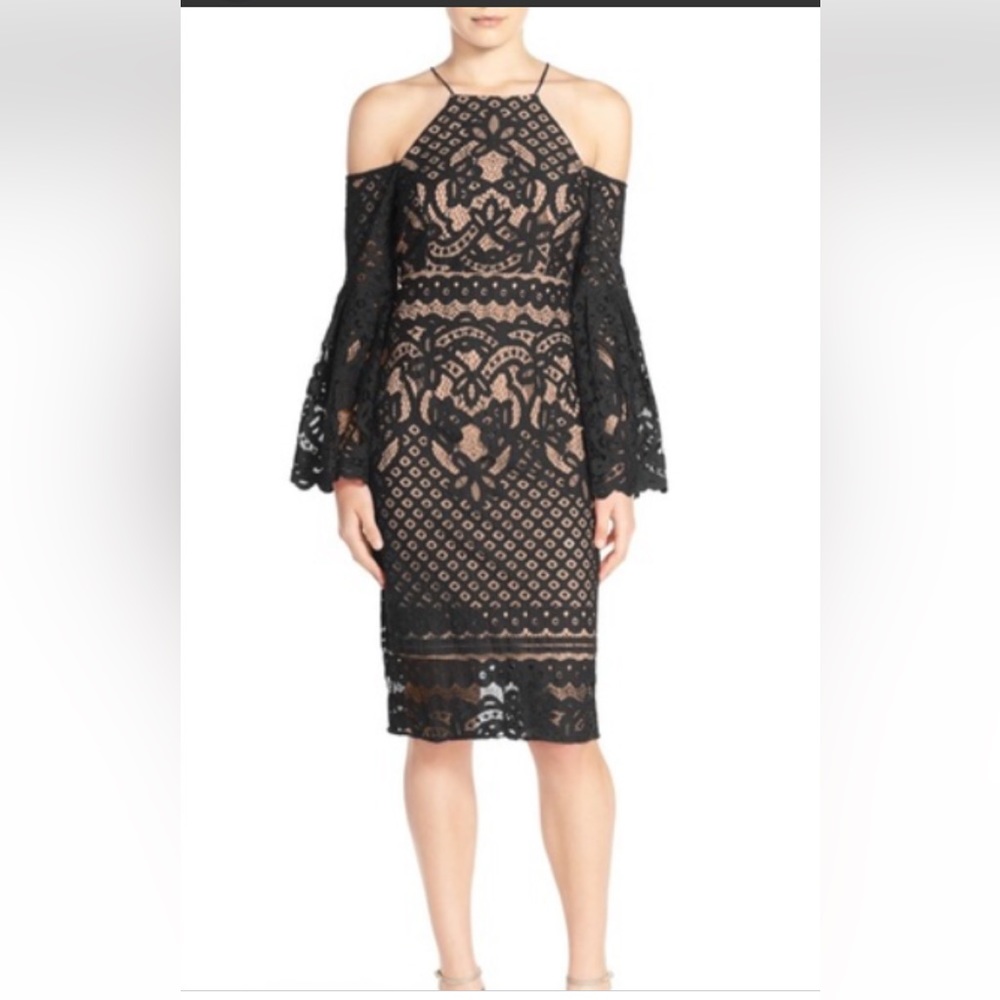 Mila Off the Shoulder Lace Cutout Black Dress!